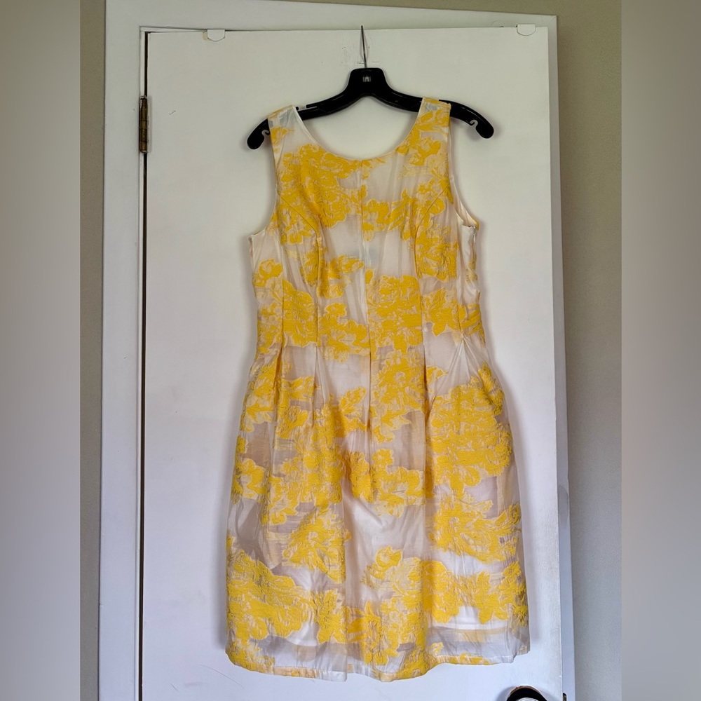 Mystic Yellow Floral Jacquard Sleeveless Midi Dress